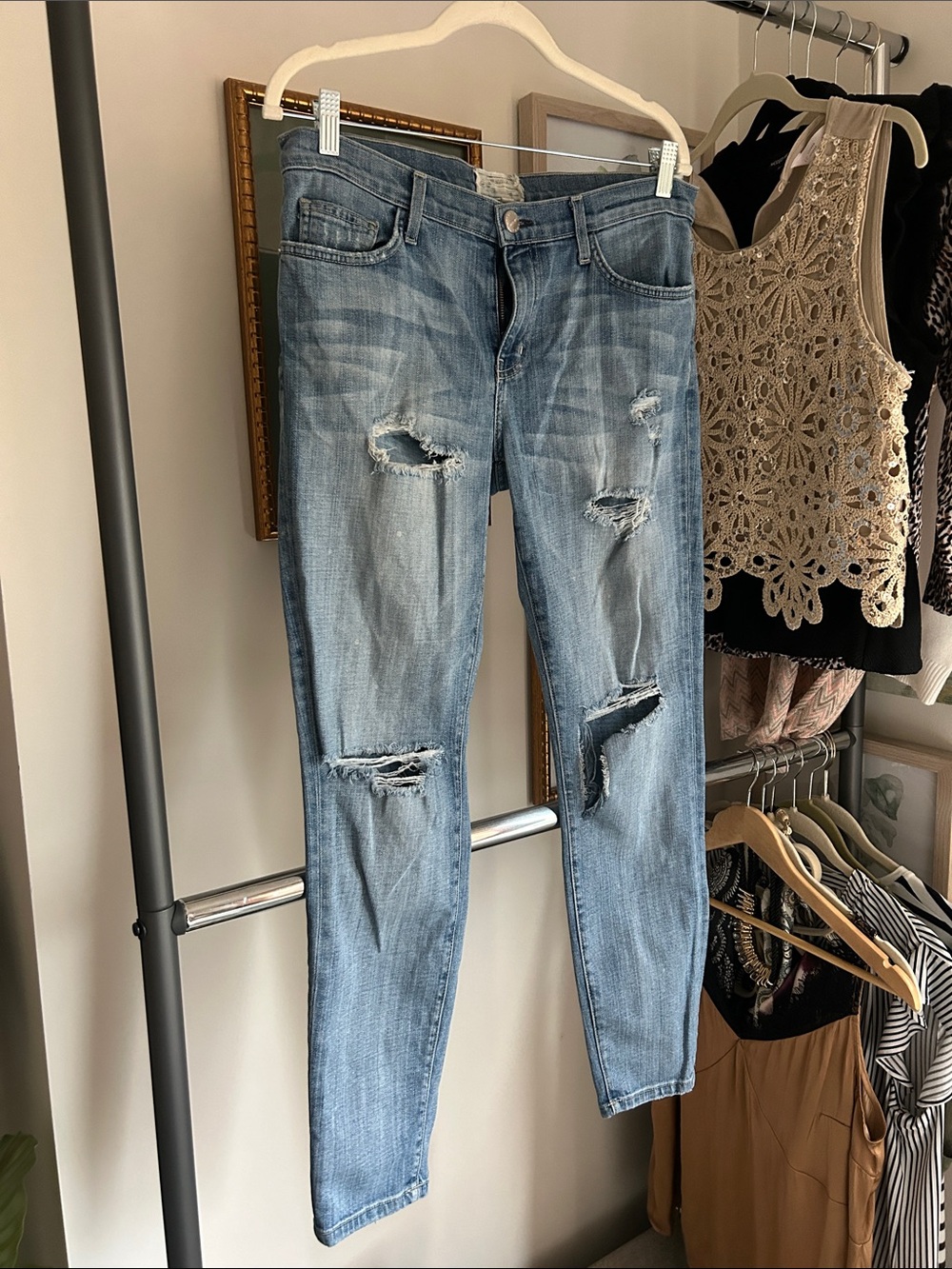 Worn & loved Current Elliott 30 Distressed holes faded ripped knee Jeans